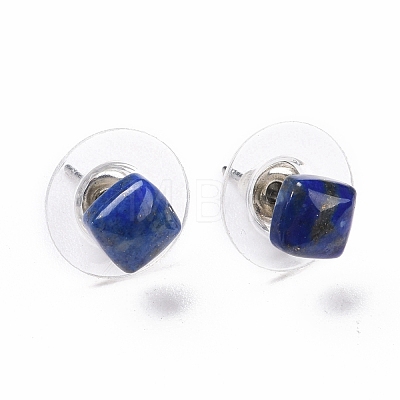 Natural Lapis Lazuli Ear Studs EJEW-K091-01P-04-1