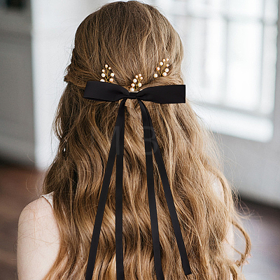 Polyester Ribbon Bowknot Alligator Hair Clips AJEW-CP0008-40A-1