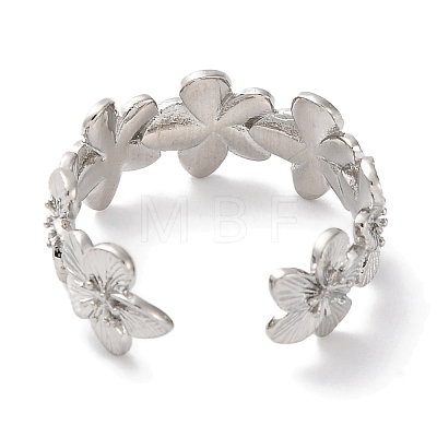 Rack Plating Brass Flower Open Cuff Rings for Women RJEW-S242-01P-A-1