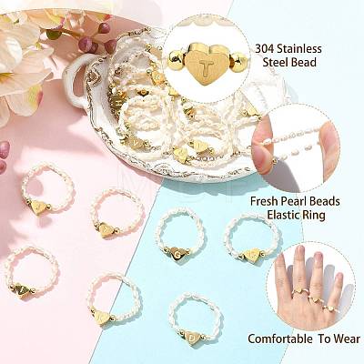 Natural Freshwater Pearl & 304 Stainless Steel Bead Finger Rings RJEW-FS00001-20-1