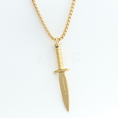 Punk Style 316L Surgical Stainless Steel Dagger Shaped Pendant Box Chain Necklaces for Men WG90F01-02-1