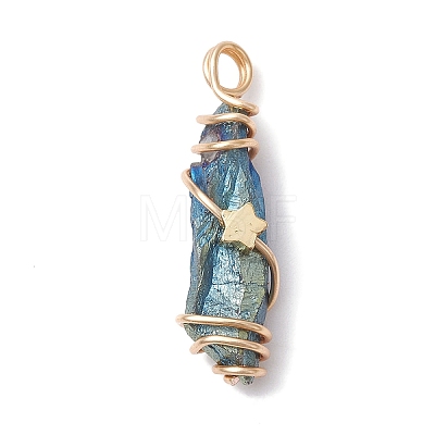 Electroplated Natural Quartz Crystal Dyed Copper Wire Wrapped Pendants PALLOY-JF02326-05-1
