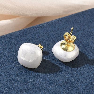Brass & ABS Plastic Imitation Pearl Stud Earrings for Women PL-CBA760A-03A-G02-1