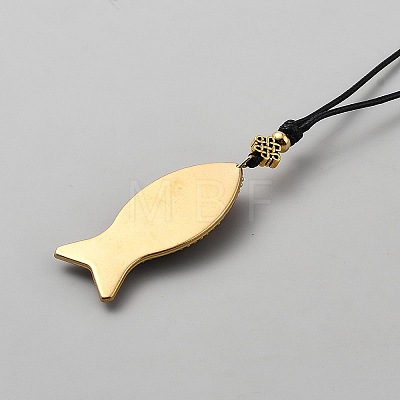Adjustable Alloy Dark Red Fish Pendant Black Waxed Cord Necklaces NJEW-WH0001-52G-1