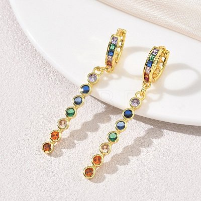 Brass Pave Cubic Zirconia Hoop Dangle Earrings KK-CBAD9DF-02G-B-1