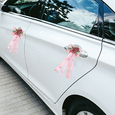 PE Flower with Satin Ribbon Wedding Car Rearview Mirror AJEW-WH0596-913-1
