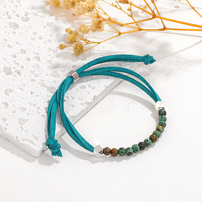 4MM Round Synthetic African Turquoise(Jasper) Beaded Faux Suede Cord Slider Bracelets for Women WG432D6-04-1
