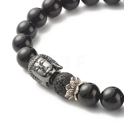 Natural Tourmaline & Lava Rock Round Beads Energy Power Stretch Bracelet for Men Women BJEW-JB07037-01-1