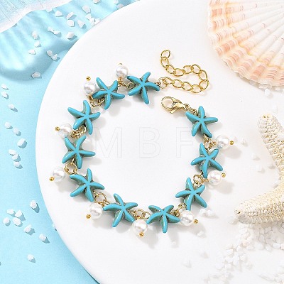 2Pcs 2 Colors Ocean Theme Round Shell Pearl Beads Charm Bracelets BJEW-JB14133-1