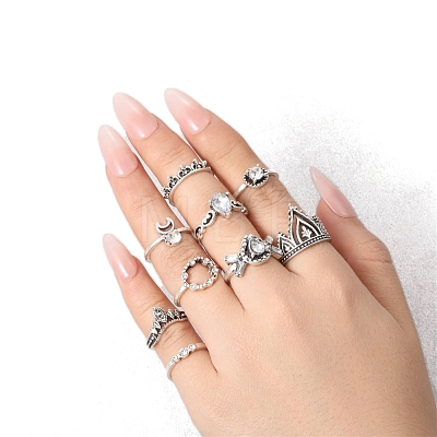 9Pcs Alloy Rhinestone Plain Band Rings PW-WG2EE61-01-1