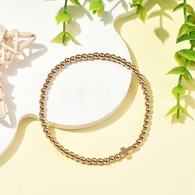 Synthetic Non-magnetic Hematite Round and Religion Cross Beaded Stretch Bracelets for Women BJEW-JB14406-01-1
