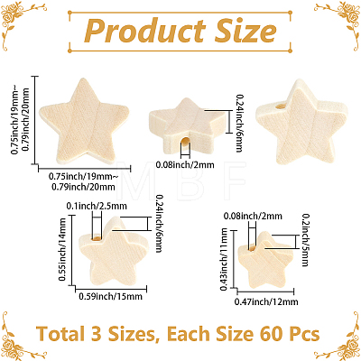 180Pcs 3 Styles Wood Beads WOOD-PA0001-64-1