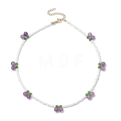 Natural Gemstone with Glass Necklace NJEW-TA00159-1