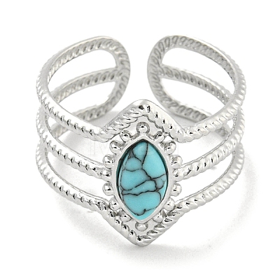 304 Stainless Steel Synthetic Turquoise Cuff Rings G-Z056-03P-03-1