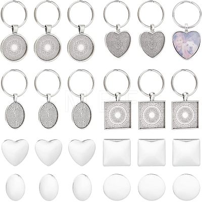 Unicraftale 1 Set Heart & Flat Round & Oval & Square Alloy Keychains KEYC-UN0001-11-1