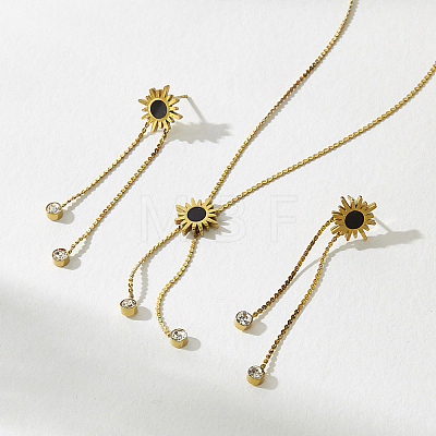 Women's Stainless Steel Stud Dangle Earrings & Lariat Necklaces Sets EB5177-2-1