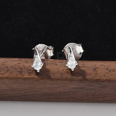 925 Sterling Silver Clear Cubic Zirconia Stud Earrings EJEW-Q032-01F-P-1