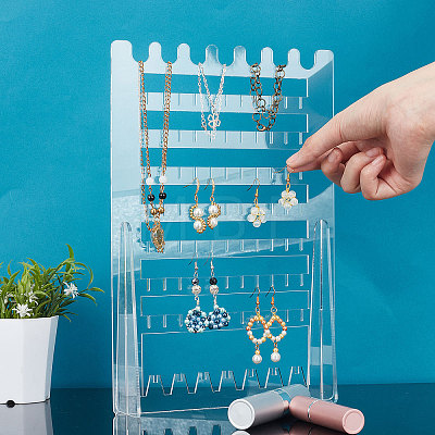 9-Tier Rectangle Transparent Acrylic Earring Display Organizer Stands EDIS-WH0031-08-1