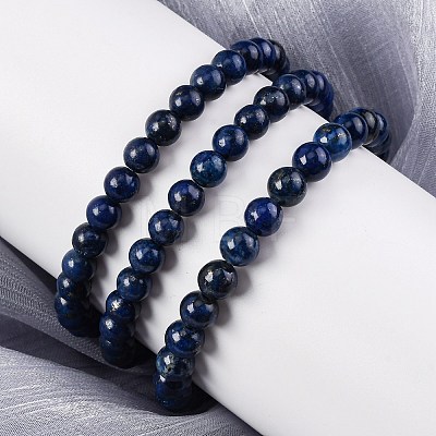 Natural Lapis Lazuli Beaded Stretch Bracelets X-BJEW-F202-04-1