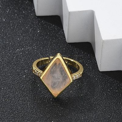 Rhombus Natural Rose Quartz Finger Rings RJEW-B113-01G-06-1