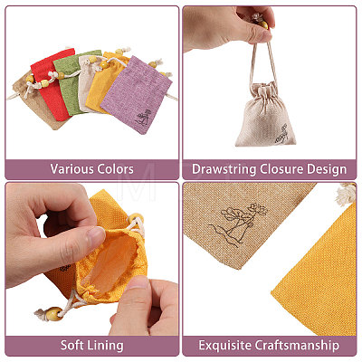 24Pcs 6 Colors Flower Printed Cloth Drawstring Bags ABAG-CA0001-22A-1