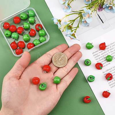 36Pcs 2 Colors Opaque Apple Resin Charms RESI-CA0001-54-1