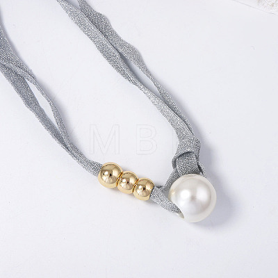 White Imitation Pearl Round Pendant Cloth Cord Necklaces with CCB Plastic Beads for Women WGDA1DD-01-1