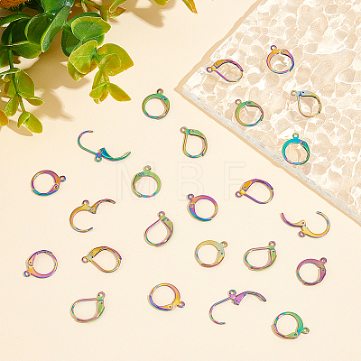60Pcs 2 Style Rainbow Color 304 Stainless Steel Leverback Earring Findings STAS-DC0010-40-1