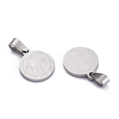 Non-Tarnish Flat Round with San Benito & Word 304 Stainless Steel Charms X-STAS-I036-03C-1