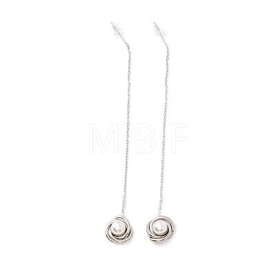 Long Chain with Plastic Pearl Dangle Stud Earrings EJEW-A067-05P-1