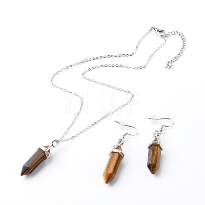 Bullet Shaped Natural Mixed Gemstone Jewelry Sets SJEW-JS01204-1