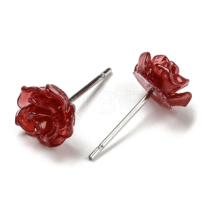 Resin Rose Flower Stud Earrings with 316 Stainless Steel Pins EJEW-D070-01A-1