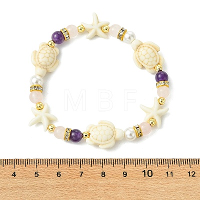Shell Pearl & Natural & Synthetic Mixed Gemstone Beads Stretch Bracelets for Women BJEW-JB13898-02-1