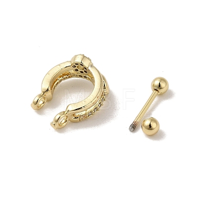 Rack Plating Brass Pave Clear Cubic Zirconia Nose Studs for Women Men EJEW-C097-23B-G-1