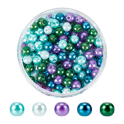 200Pcsg Ocean Mix Pearlized Glass Pearl Beads HY-HY0001-03A-1