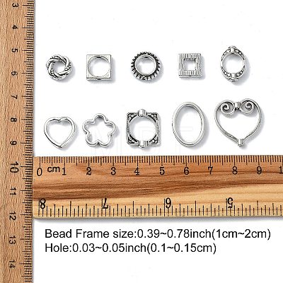 100Pcs 10 Styles Tibetan Style Alloy Bead Frames TIBEB-YW0001-27-1