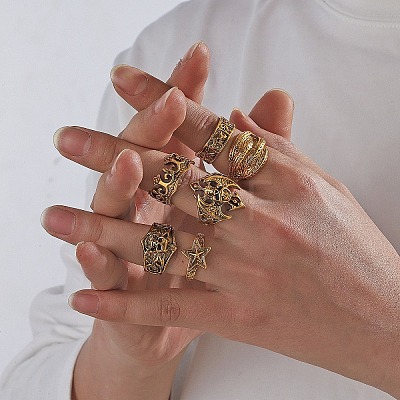 6Pcs 201 Stainless Steel Finger Rings for Men FS-WG288A9-02-1