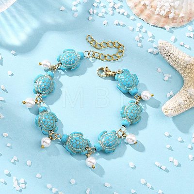 Round Shell Pearl Beads Charm Bracelets BJEW-JB14132-01-1