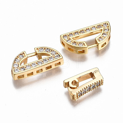 Brass Micro Pave Clear Cubic Zirconia Fold Over Clasps KK-T063-65G-NF-1