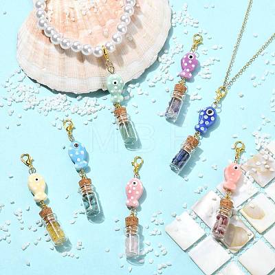 7Pcs Handmade Porcelain & Glass Bootle Pendant Decorations HJEW-FS00111-1