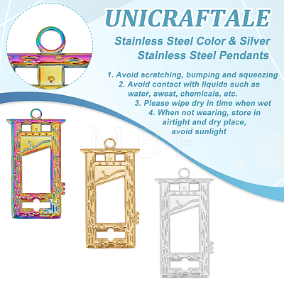Unicraftale 12Pcs 3 Colors Ion Plating(IP) 304 Stainless Steel Pendants STAS-UN0046-42-1
