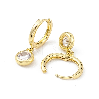 Flat Round Rack Plating Brass Cubic Zirconia Hoop Earrings EJEW-K245-22G-1