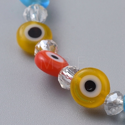 Handmade Evil Eye Lampwork Flat Round Beads Stretch Bracelets BJEW-JB05005-01-1