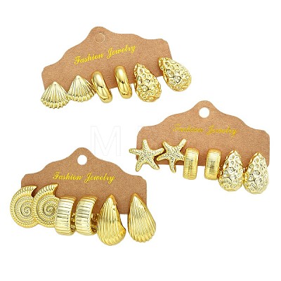 9 Pairs CCB Plastic Textured Stud Earrings FS-WGE96FE-01-1