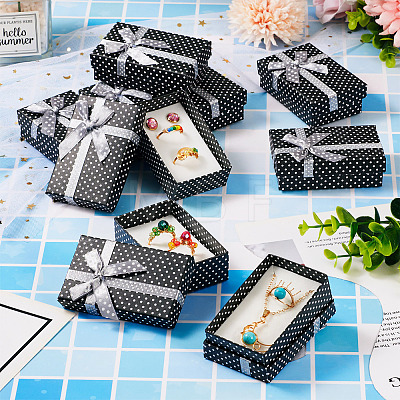 Polka Dot Print Cardboard Jewelry Gift Boxes with Bowknot CON-TAC0001-10E-1