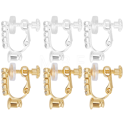 12Pcs 2 Styles Brass & Crystal Rhinestone Clip-on Earring Findings KK-BBC0028-20-1