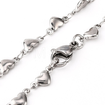 3Pcs 3 Colors 304 Stainless Steel Heart Link Bracelets BJEW-FS0001-02-1