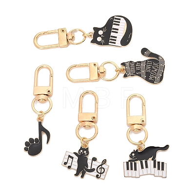 5Pcs Cat & Music Theme Alloy Enamel Pendant Decoration HJEW-FS00035-03-1
