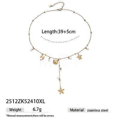 Ocean 304 Stainless Steel Imitation Pearl Long Tassel Pendant Necklaces for Women WGE0621-01-1