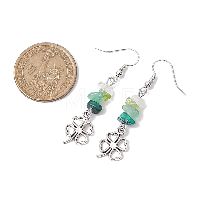 Natural Mixed Stone Clover Dangle Earrings EJEW-JE06148-1